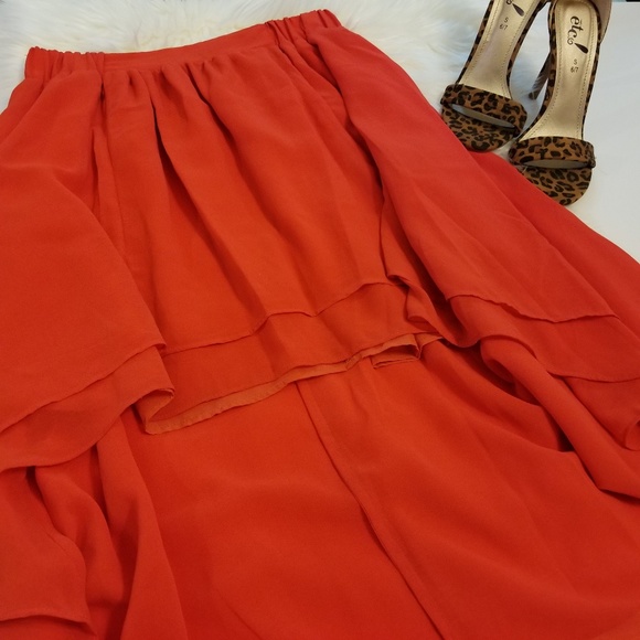 UO Staring at Stars ❤ Tomatoe Red High Low Skirt - Picture 3 of 6